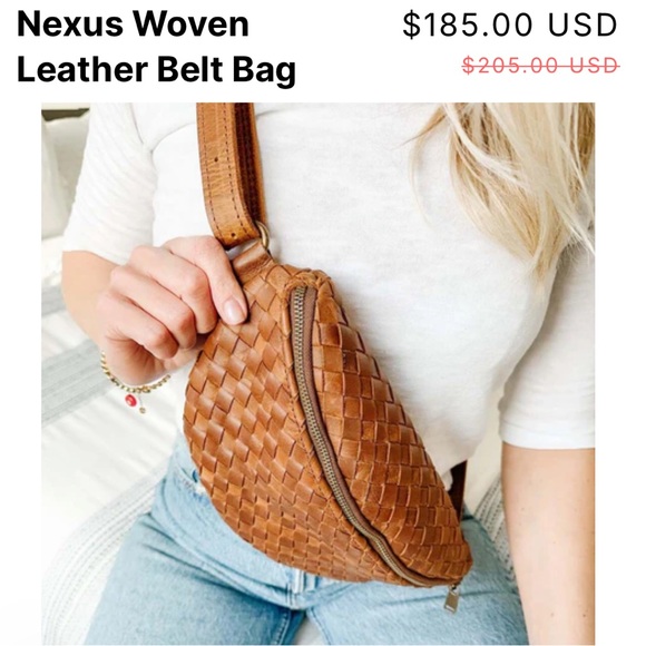 NWT HIDES Nexus Handcrafted Woven Leather Crossbody Belt Bag Fanny Pack Cognac - Picture 9 of 16